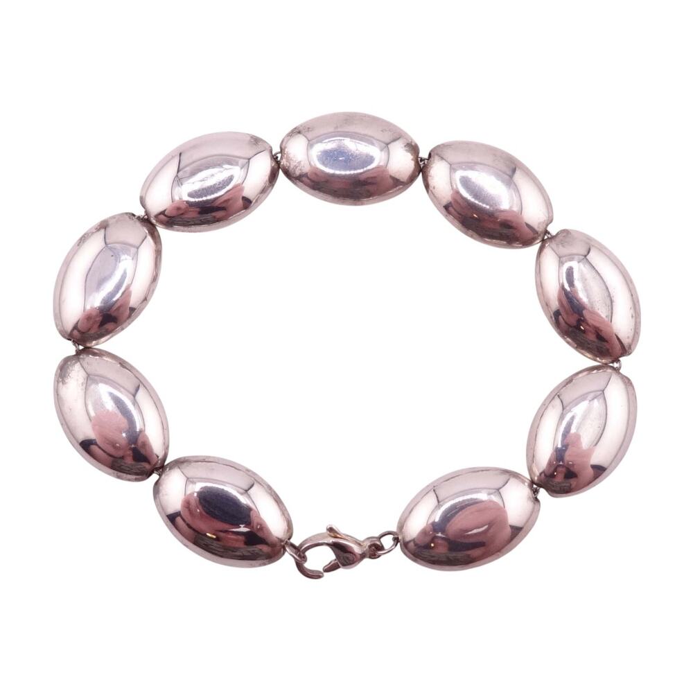 Silvertone Metallic Oval Beaded Bracelet 8" NWOT
